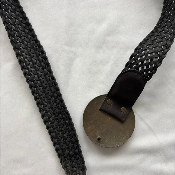 Bohemian braided leather belt with statement metal circle buckle (size OS) - Picture 5 of 8